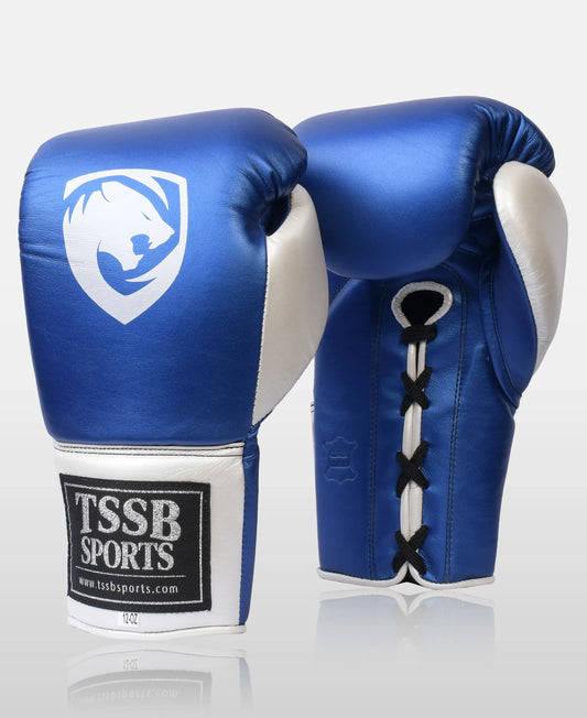 Genuine Blue Pearl Leather Fight Gloves – Metallic Texture Edition