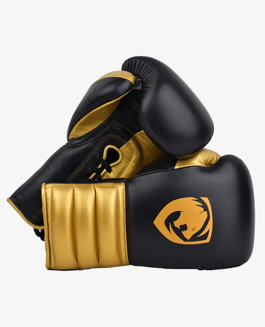 Professional Black & Gold Boxing Gloves – Genuine Leather, Plain Texture