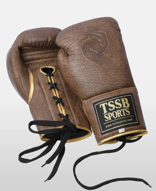 Walnut Brown Leather Lace-Up Boxing Gloves – Premium Fight Gear