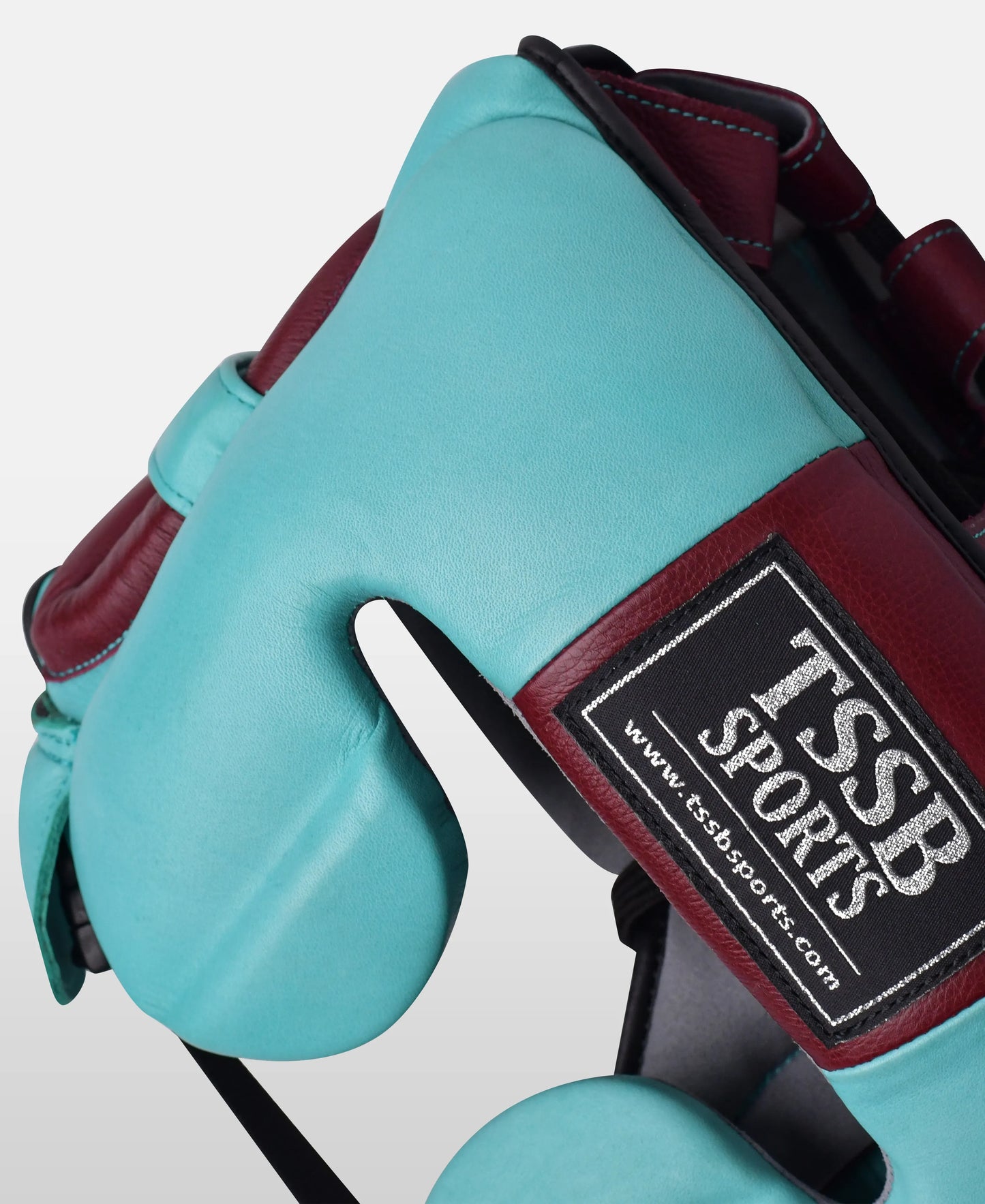Premium Leather Head Guard in Teal and Burgundy for Kickboxing