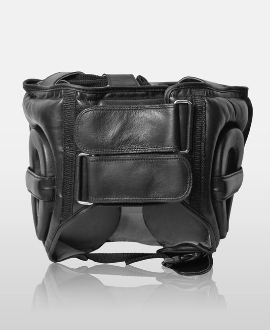 Elite Black Leather Kickboxing Headgear – Durable Protection