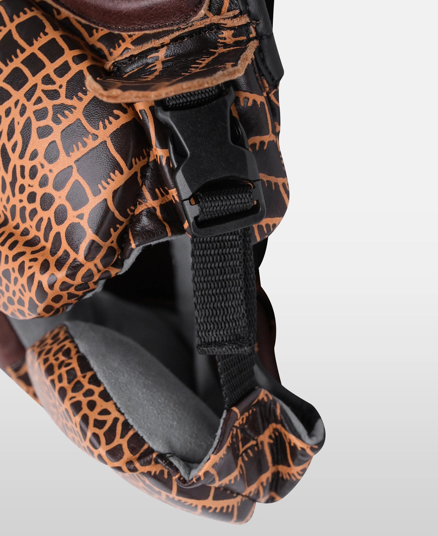 Crocodile-Texture Brown Leather Kickboxing Head Guard