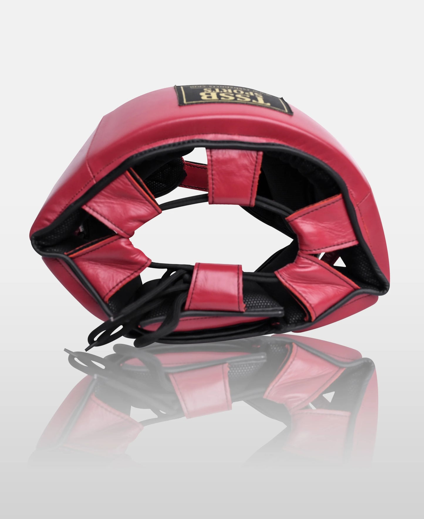 Red Leather Kickboxing Headgear – Durable Sparring Protection