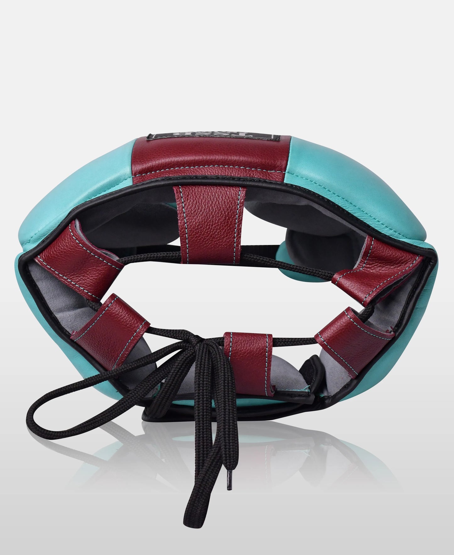 Premium Leather Head Guard in Teal and Burgundy for Kickboxing
