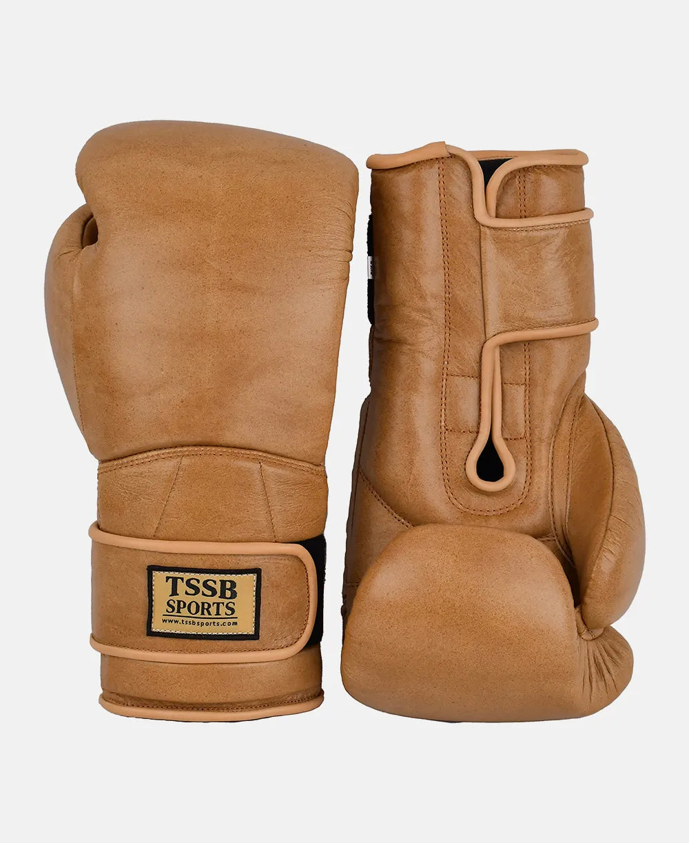 Classic Tan Brown Full Leather Fight Gloves – 100% Real Cowhide