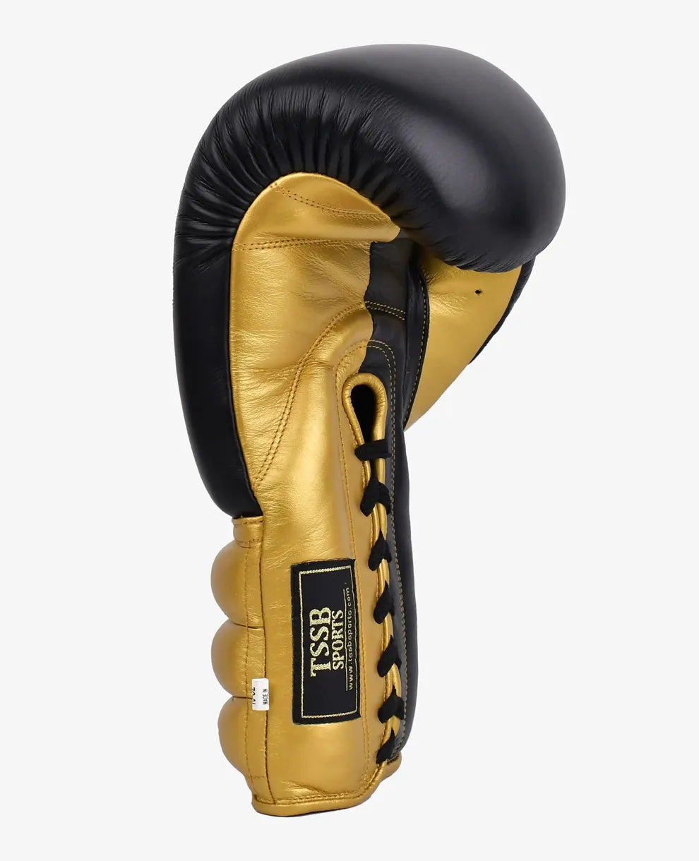 Professional Black & Gold Boxing Gloves – Genuine Leather, Plain Texture