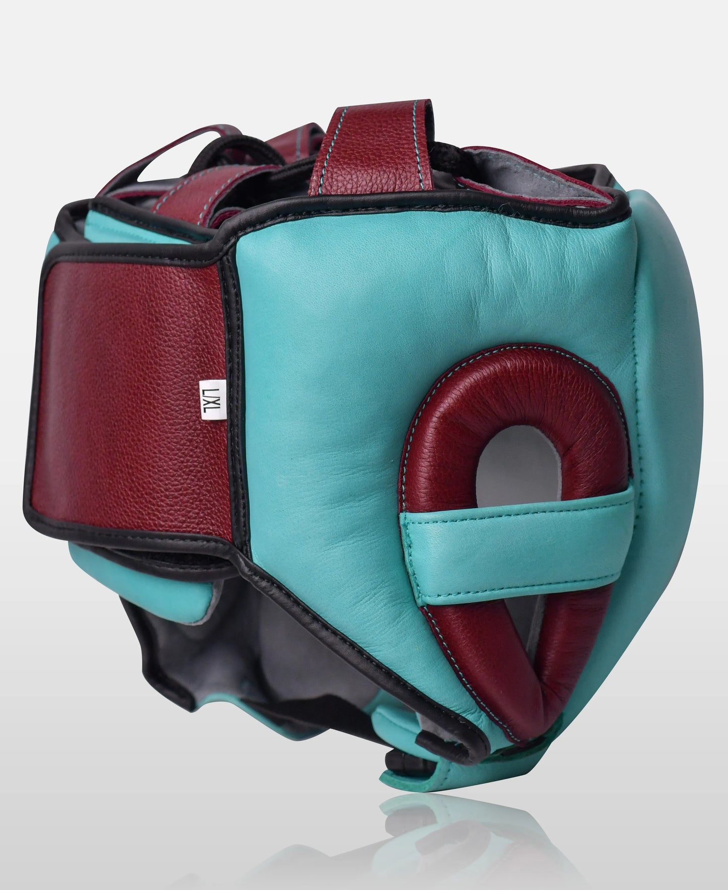 Premium Leather Head Guard in Teal and Burgundy for Kickboxing