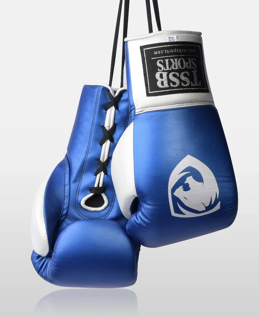 Genuine Blue Pearl Leather Fight Gloves – Metallic Texture Edition