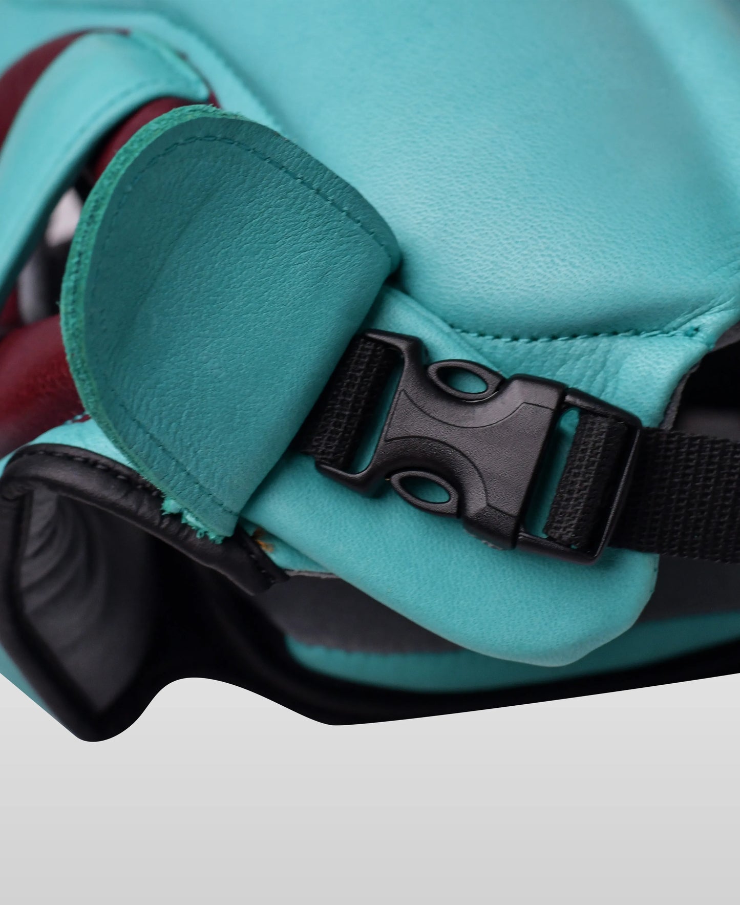 Premium Leather Head Guard in Teal and Burgundy for Kickboxing
