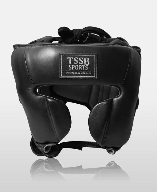 Elite Black Leather Kickboxing Headgear – Durable Protection