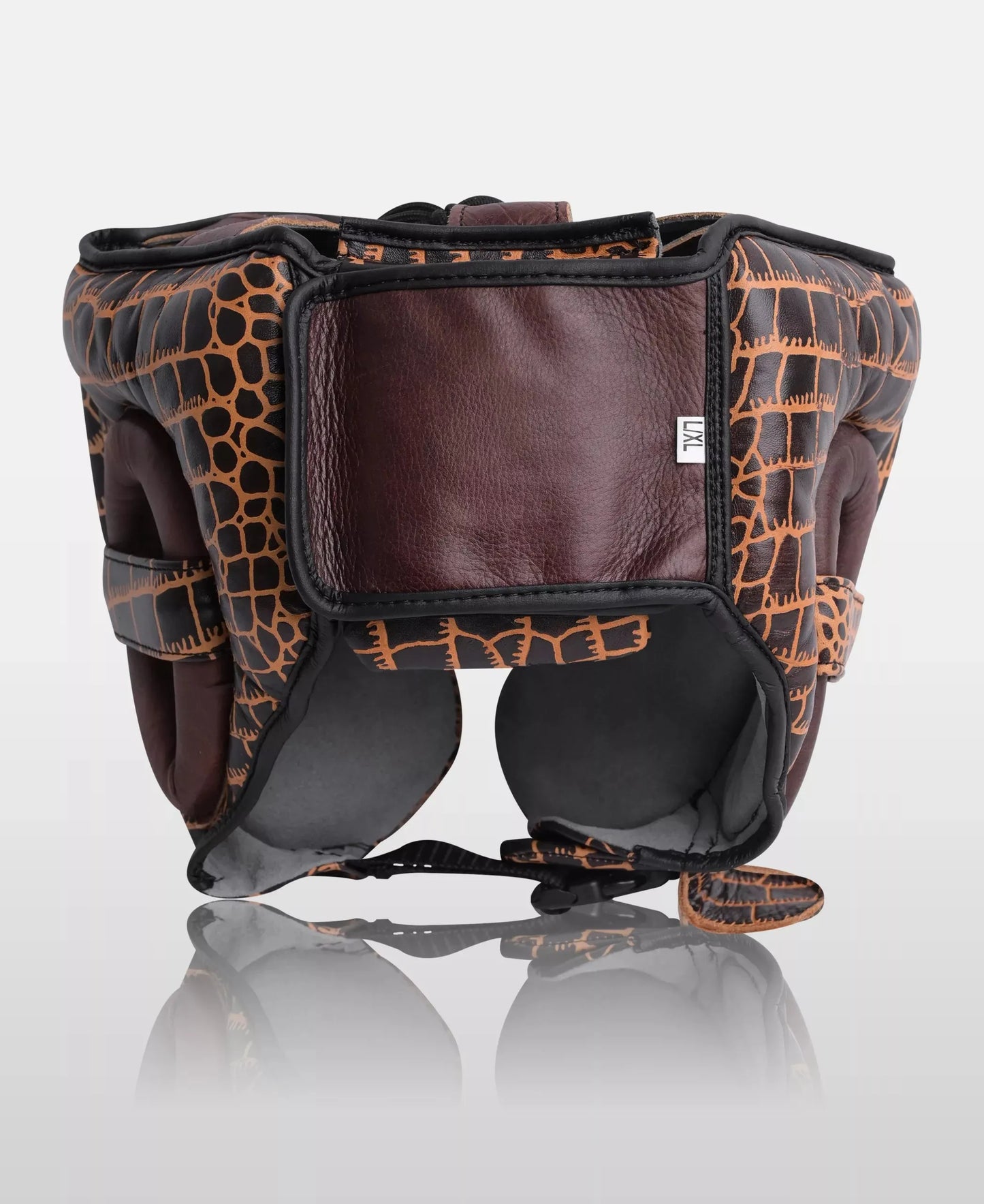 Crocodile-Texture Brown Leather Kickboxing Head Guard