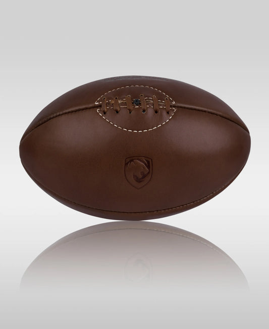 Premium Vintage Leather Rugby Ball – Natural Brown, Classic 4-Panel Build