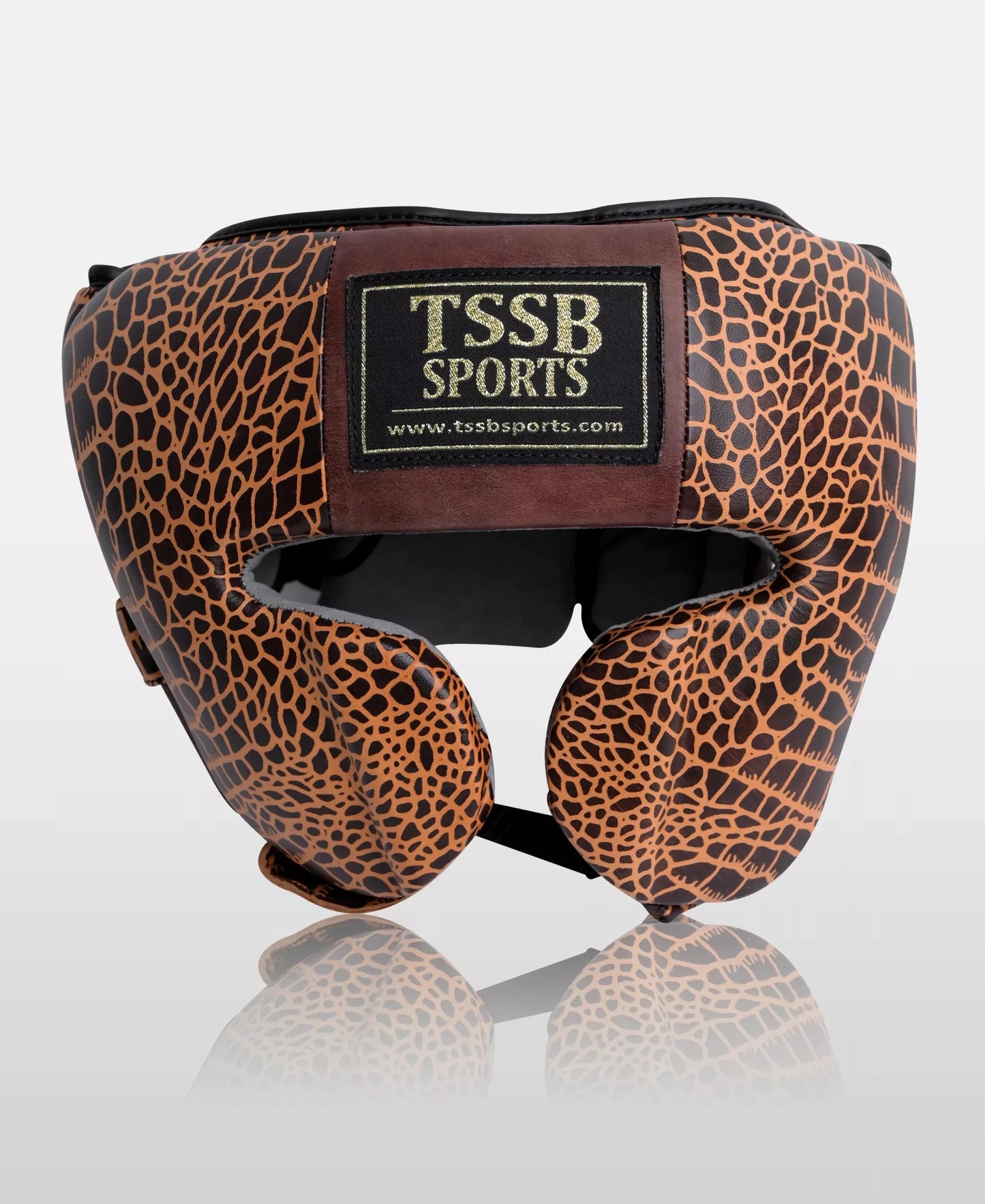Crocodile-Texture Brown Leather Kickboxing Head Guard