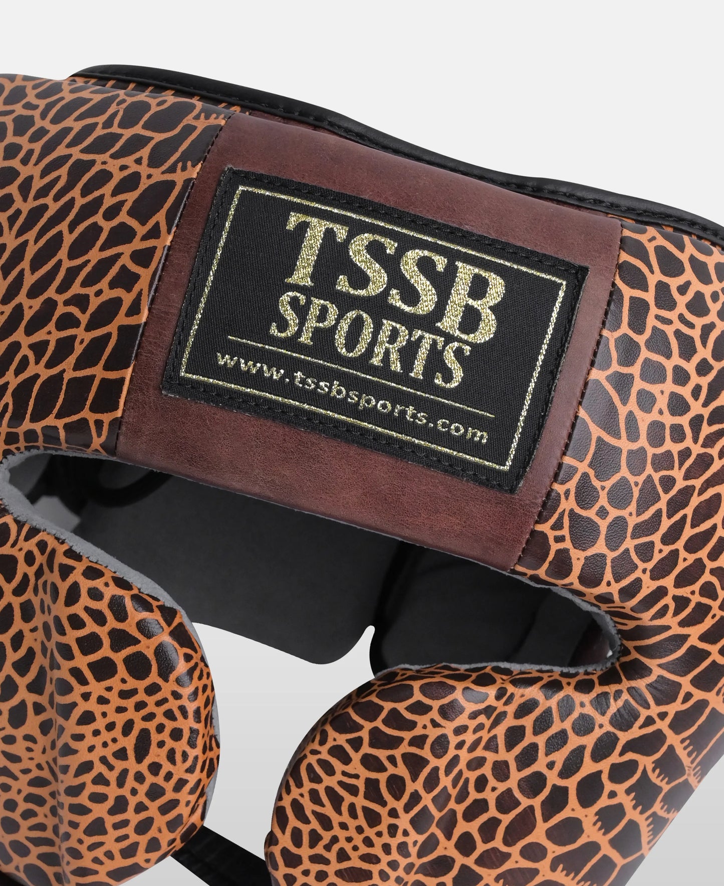 Crocodile-Texture Brown Leather Kickboxing Head Guard