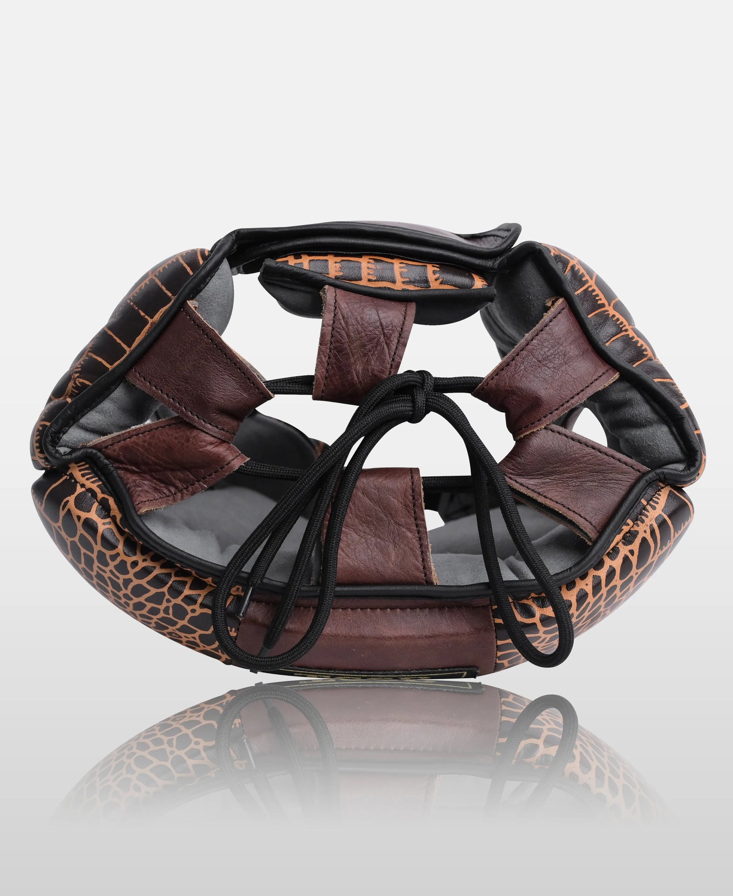 Crocodile-Texture Brown Leather Kickboxing Head Guard