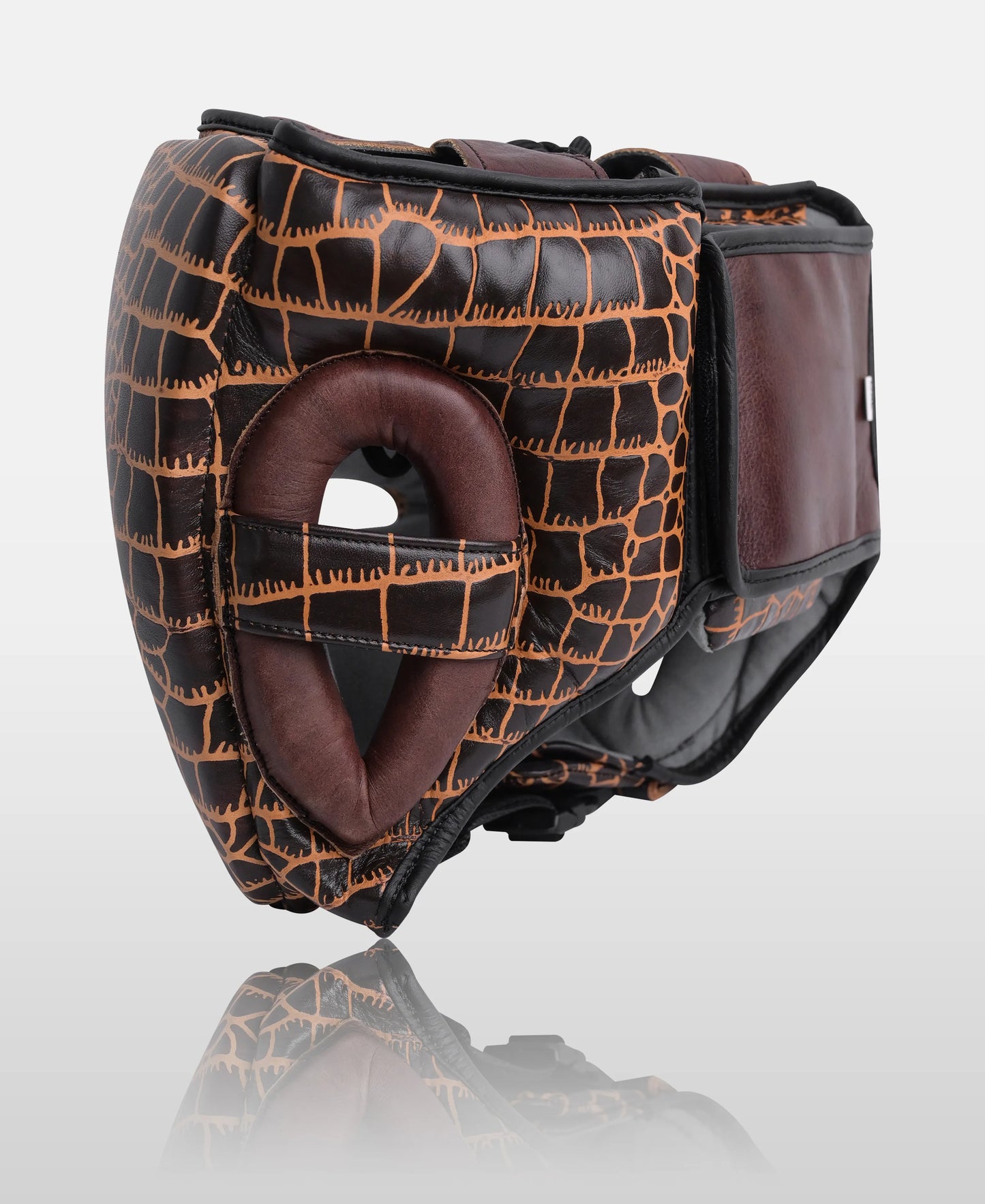 Crocodile-Texture Brown Leather Kickboxing Head Guard