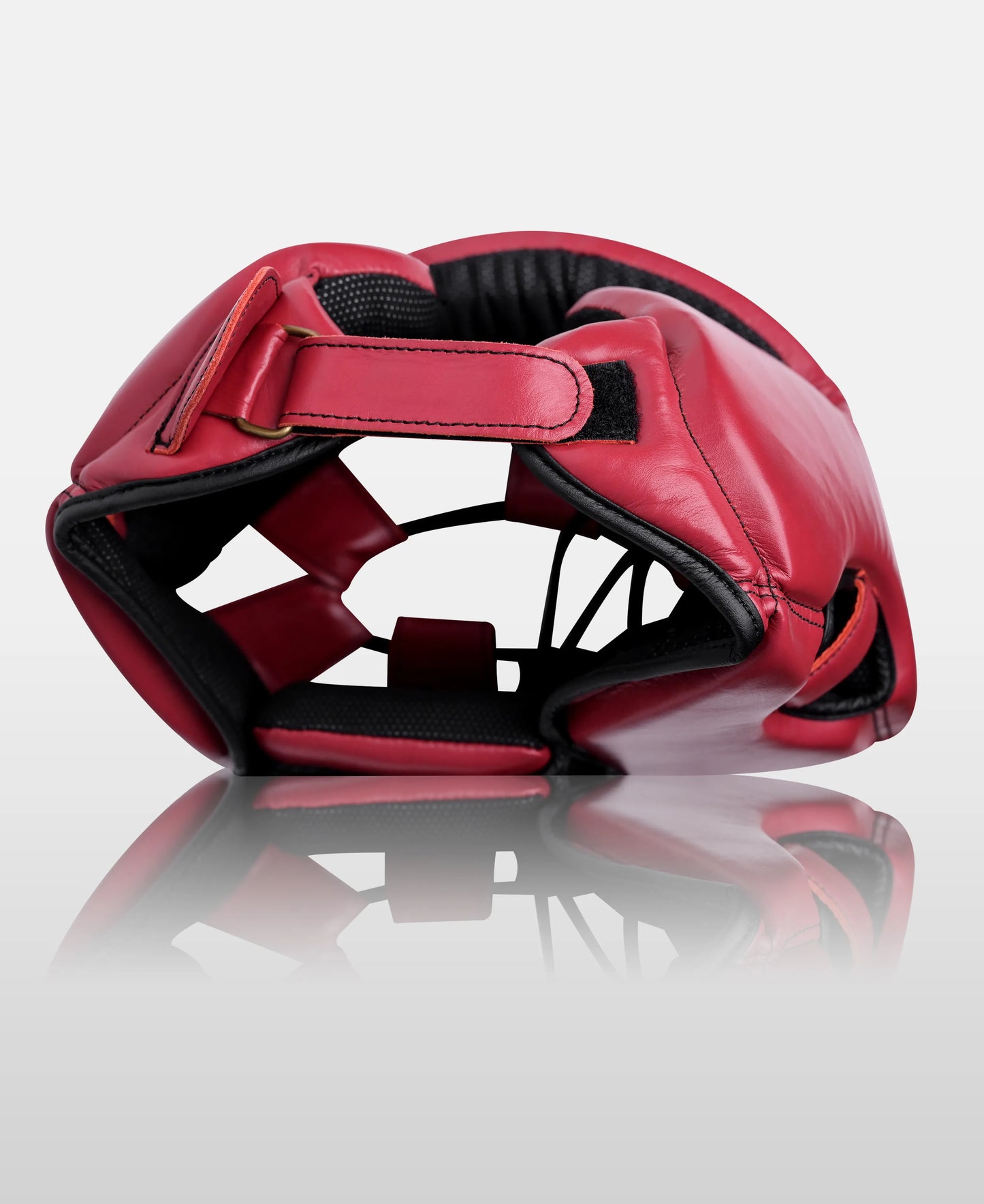 Red Leather Kickboxing Headgear – Durable Sparring Protection