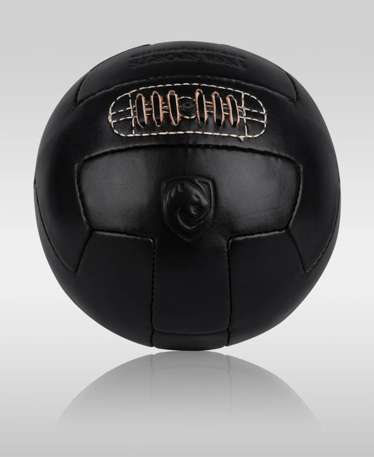 High-Quality Vintage Black T-Panel Soccer Ball – Leather, Dark Black