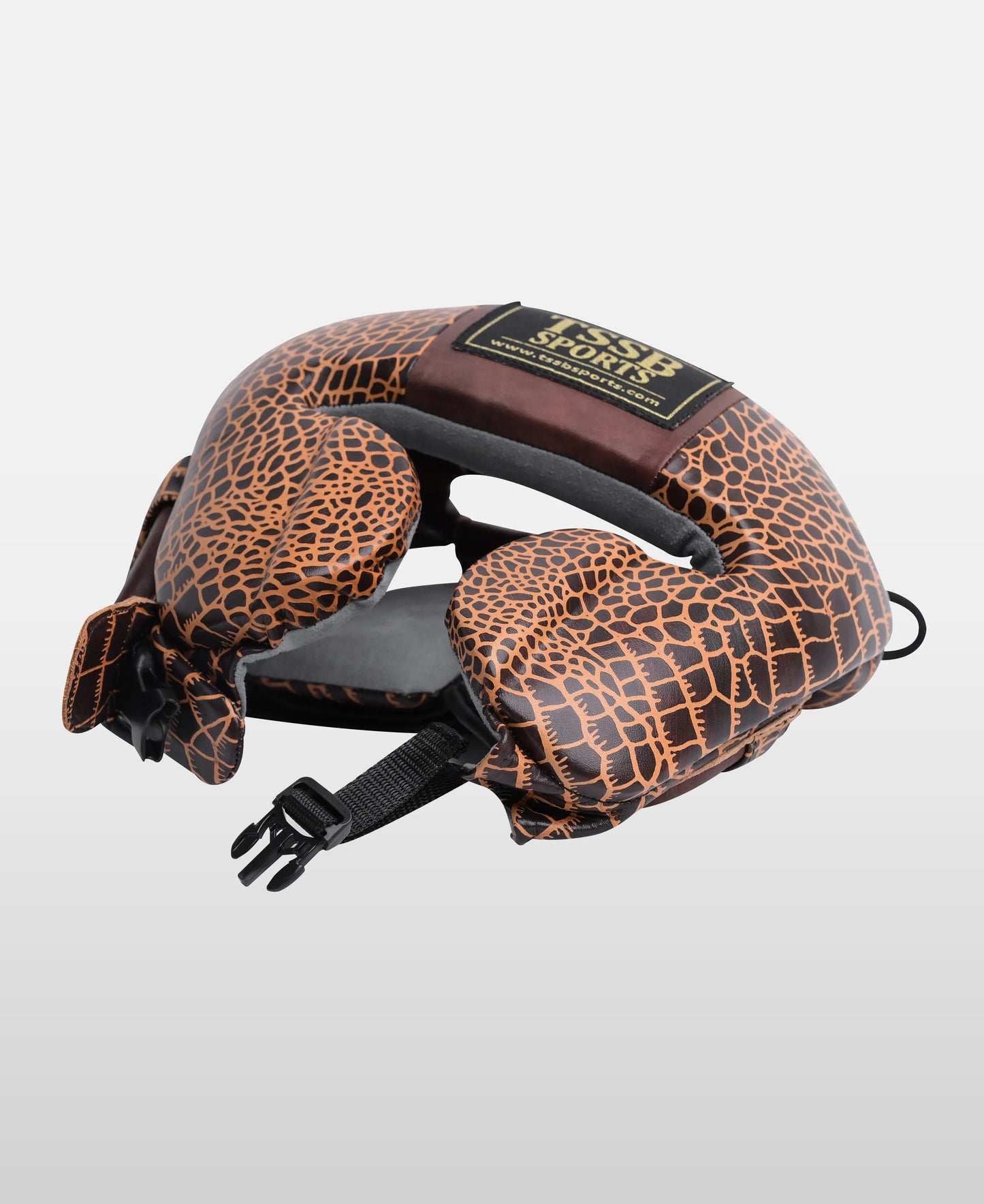 Crocodile-Texture Brown Leather Kickboxing Head Guard